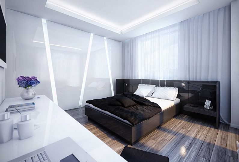 Interior design in bianco e nero della camera da letto - foto