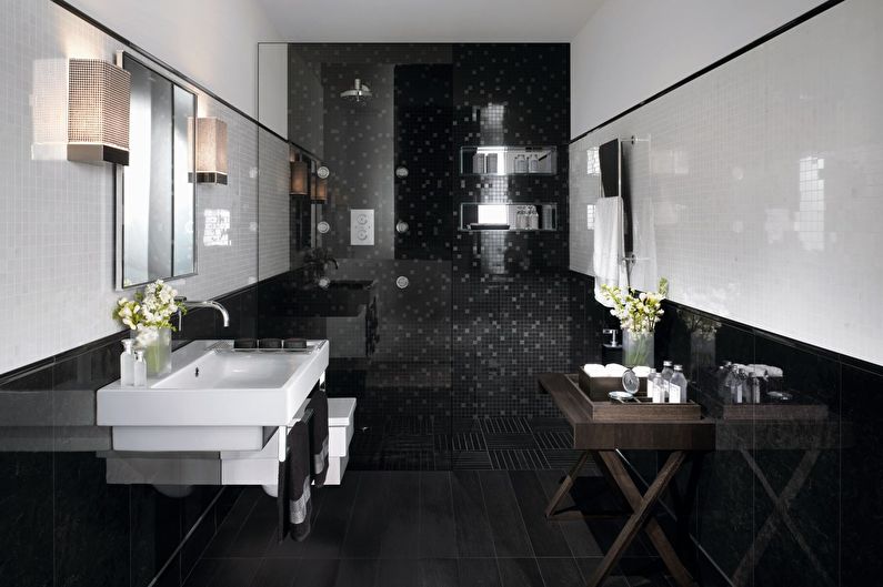 Interiørdesign av et bad i sort / hvitt - foto