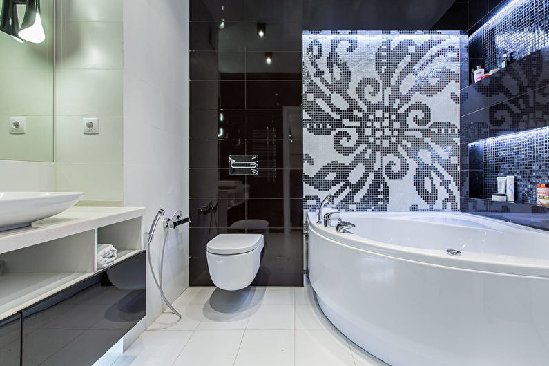 Дизајн ентеријера купатила у црно-белој боји - фотографија