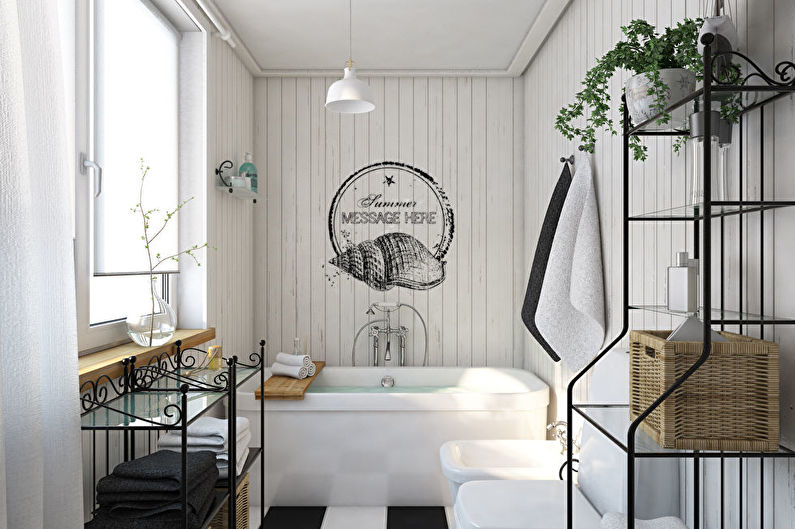 Interior design di un bagno in bianco e nero - foto