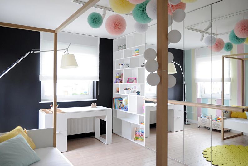 Bērnu istabas interjera dizains melnbaltā krāsā - foto