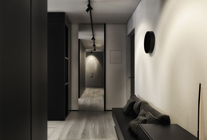 Indretningsdesign af gangen, korridor i sort / hvid - foto