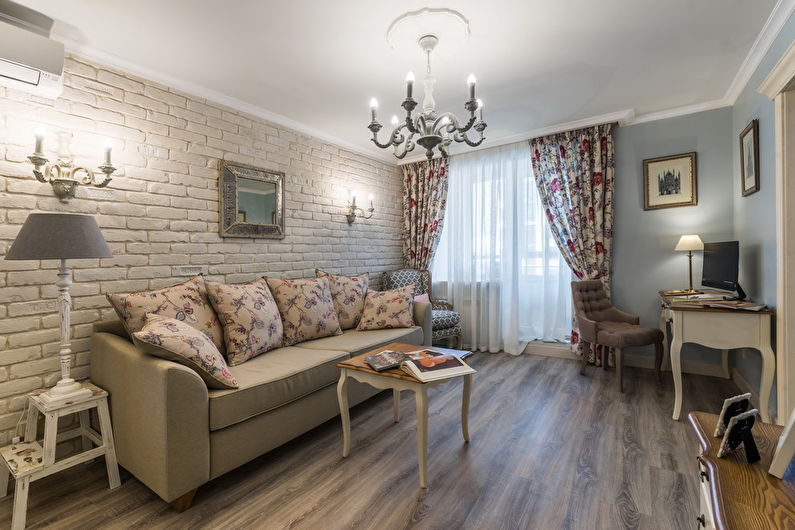 Rideaux avec un motif pour le salon (hall) dans le style provençal - photo