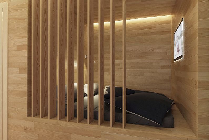 Estetica lemnului la Moscova - Zonarea unui apartament de studio