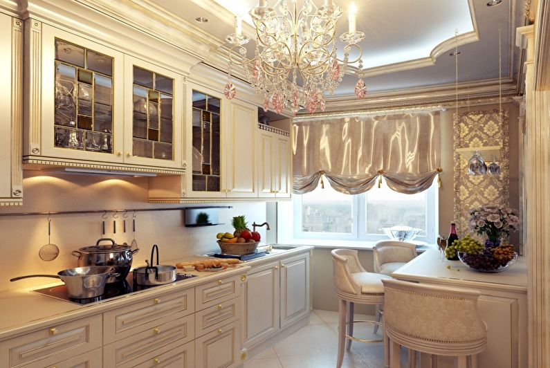 Gipso plokštės lubų dizainas virtuvėje - nuotrauka