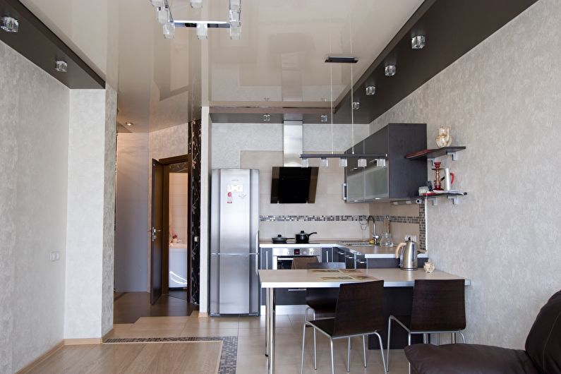 Дизайн на таван от гипсокартон в кухнята - снимка