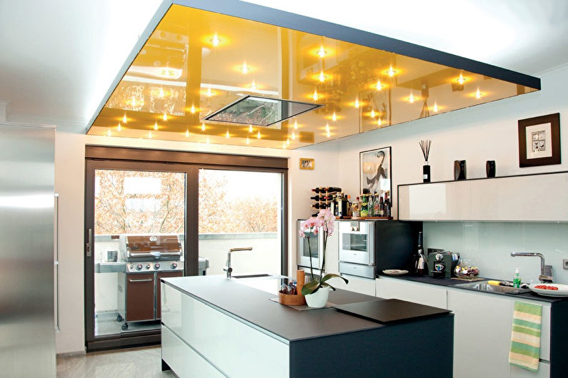 Design plafon din gips-carton în bucătărie - fotografie