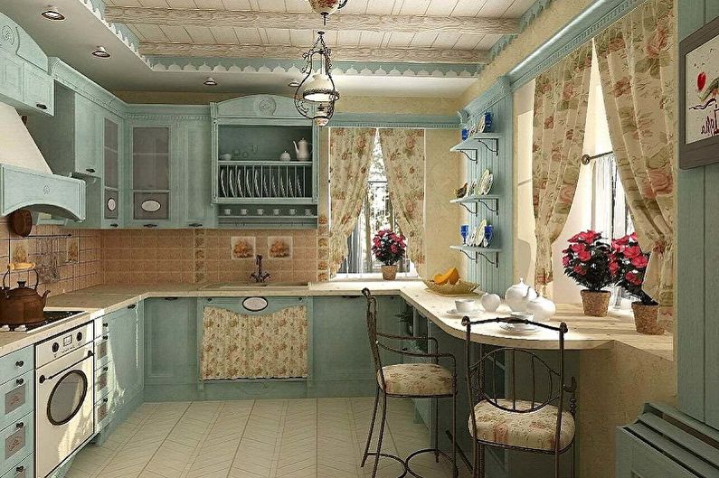 Dapur 15 sq.m. dalam gaya Provence - Reka Bentuk Dalaman