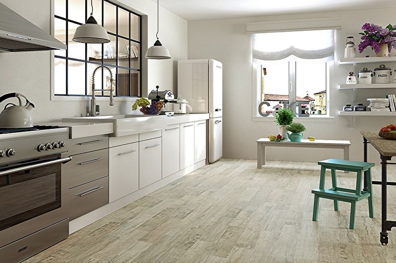 Virtuvės dizainas 15 kv.m. - grindų apdaila