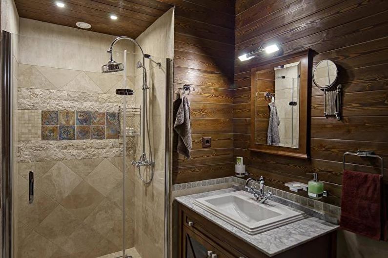 Vonios kambarys su šalies stiliaus dušu