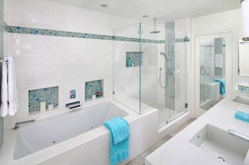 Vannas istabas ar dušu apdare - materiālu apvienojums