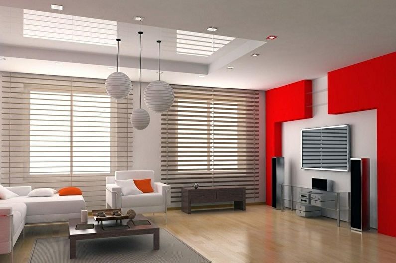 High-tech design obývacího pokoje - stropní povrch