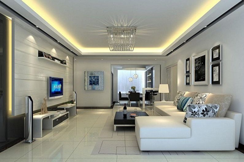 High-tech nappali kialakítás - világítás és dekoráció