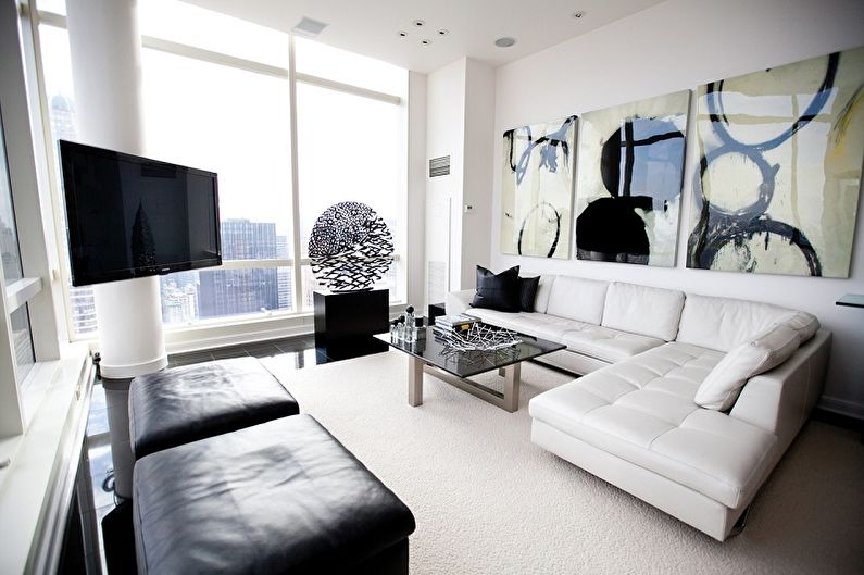 High-tech design obývacího pokoje - osvětlení a výzdoba