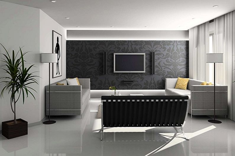 High-tech styl obývacího pokoje - interiérový design fotografie