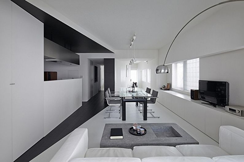 Dnevna soba u stilu visoke tehnologije - fotografija dizajna interijera