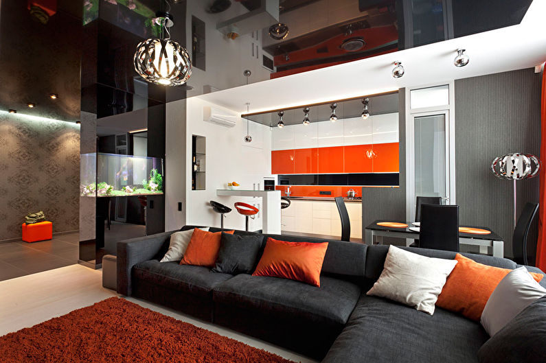 High-tech styl obývacího pokoje - interiérový design fotografie