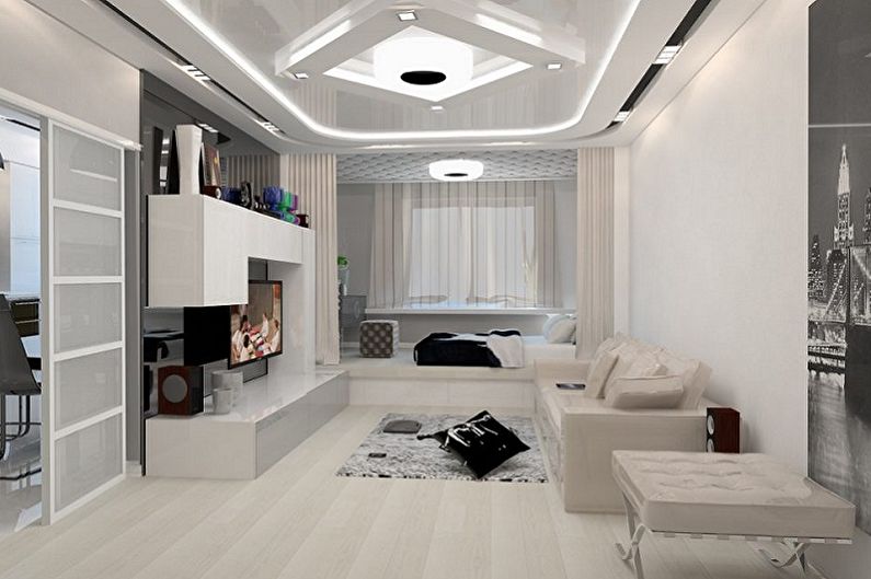 Stue i høyteknologisk stil - interiørdesignfoto
