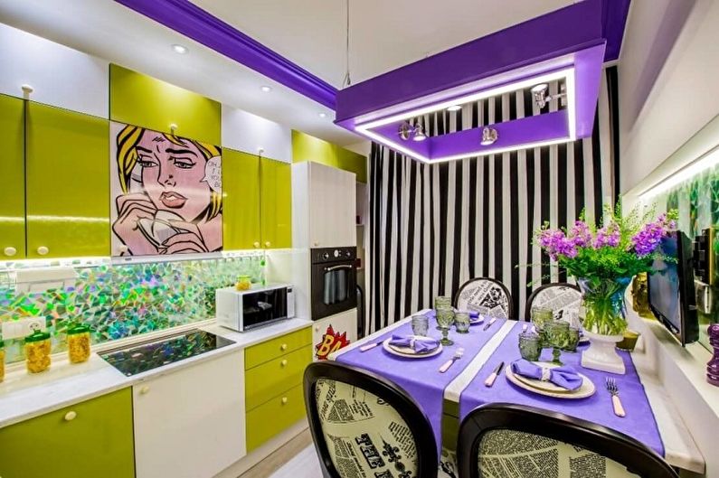Лилава кухня в стил поп арт - Интериорен дизайн