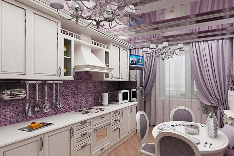Violetas Provansas stila virtuve - interjera dizains