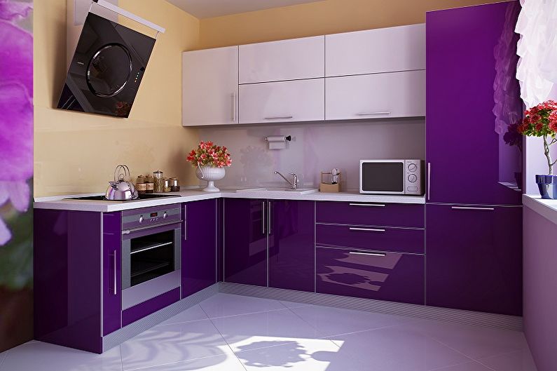 Fioletowy projekt kuchni - wykończenie podłogi