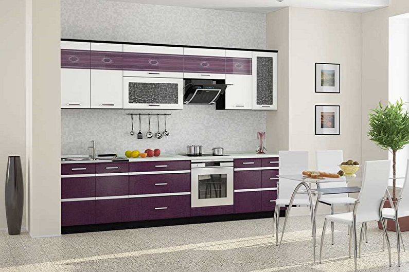 Violetinės virtuvės dizainas - baldai