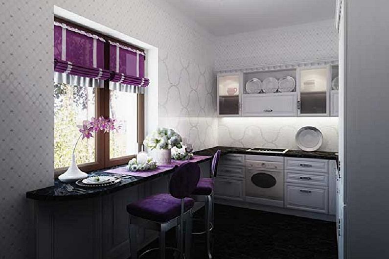 Малка лилава кухня - интериорен дизайн