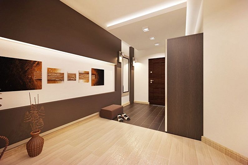 Šiuolaikinio stiliaus koridorius - interjero dizainas