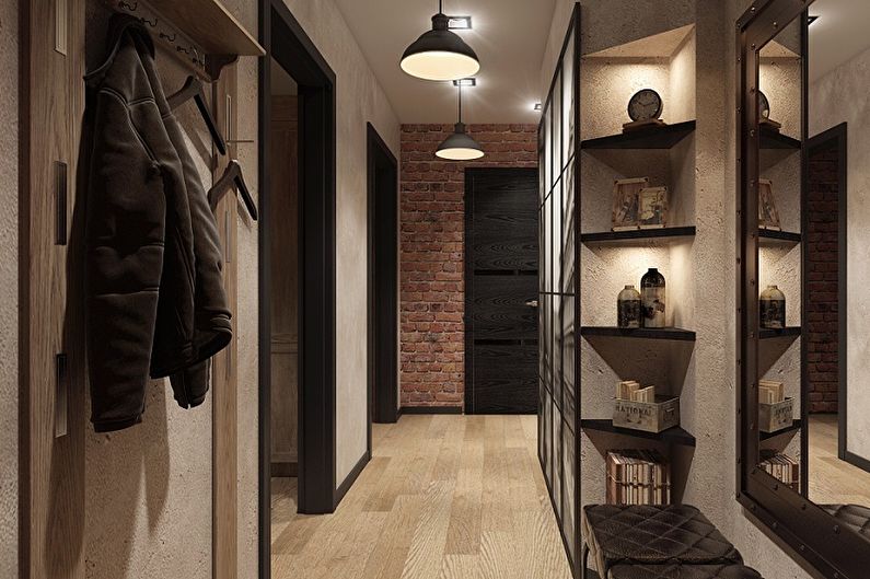 Lofto stiliaus koridorius - interjero dizainas