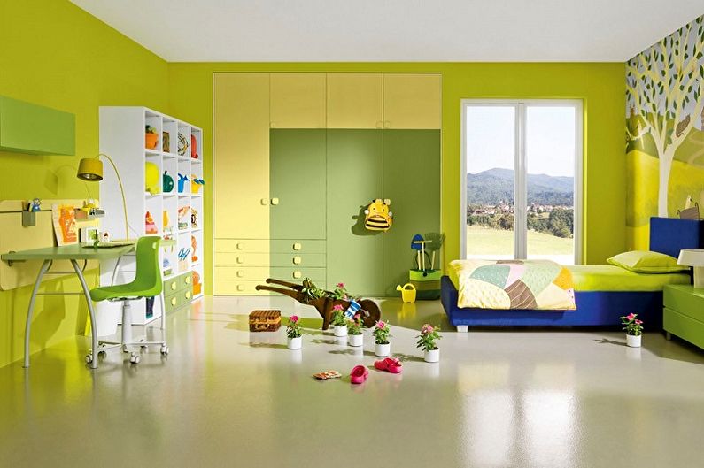 Green with yellow - The combination of colors in the interior