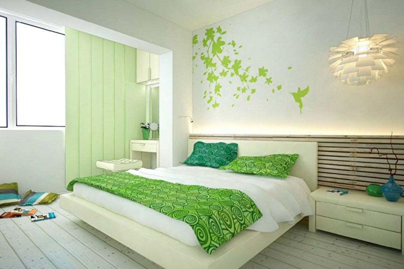 Zelená barva v interiéru ložnice - kombinace barev