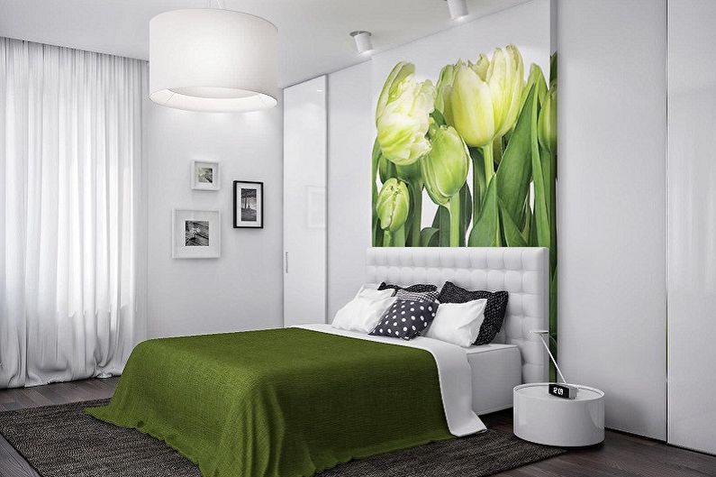 Zelená farba v interiéri spálne - kombinácia farieb