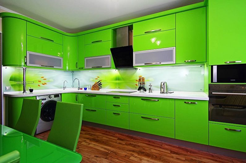 Warna hijau di bahagian dalam dapur - Gabungan warna