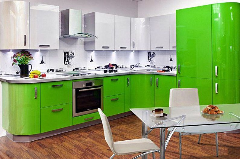 Grøn farve i det indre af køkkenet - Kombination af farver