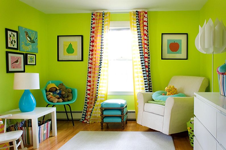 Color verde en el interior de una habitación infantil - Combinación de colores.