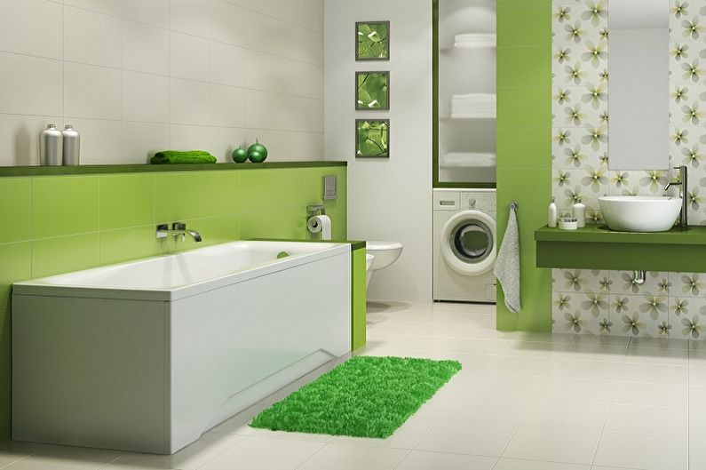 Green color in the interior of the bathroom - Combination of colors