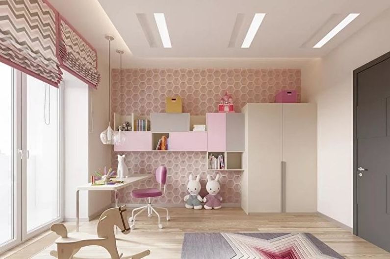 Minimālisma rozā bērnistaba - interjera dizains