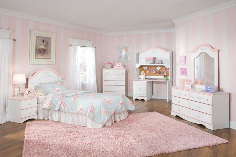 Rozā bērnu istabas dizains - grīdas apdare
