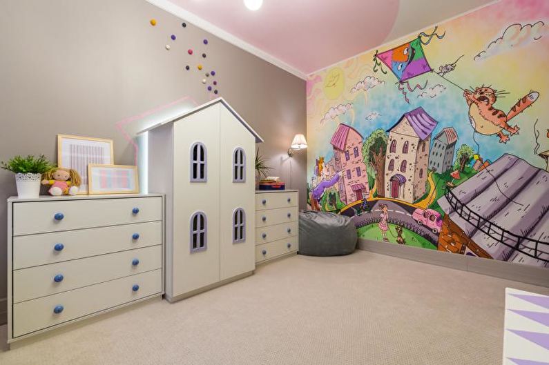 Rozā bērnu istabas dizains - grīdas apdare