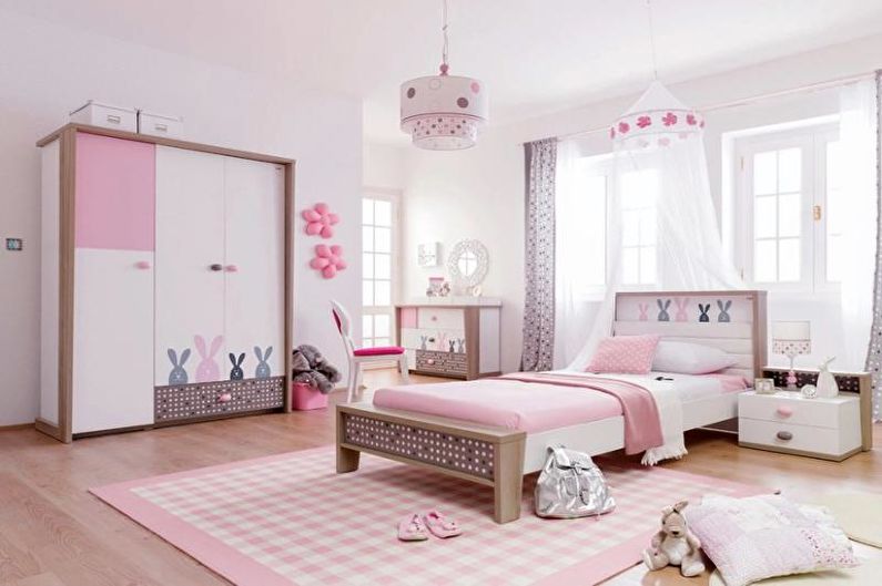 Pink bērnu istabas dizains - mēbeles