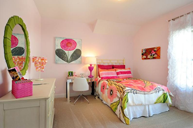 Ružová detská izba - interiérový dizajn foto