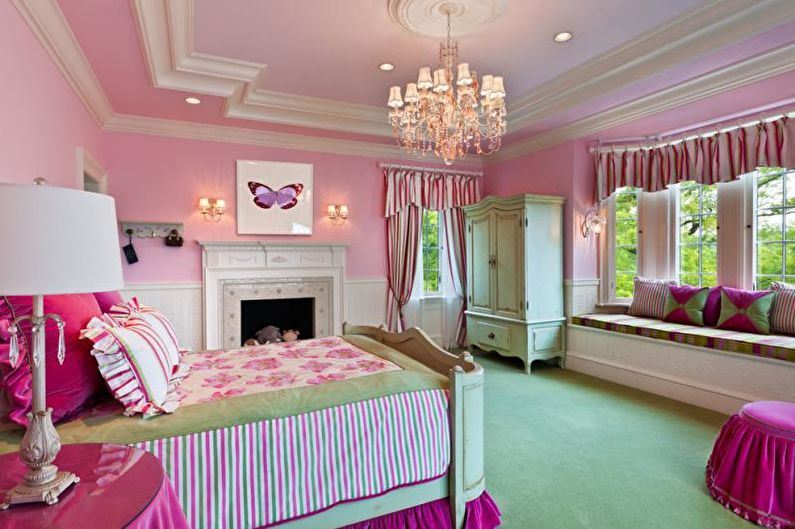 Růžový dětský pokoj - interiérový design fotografie