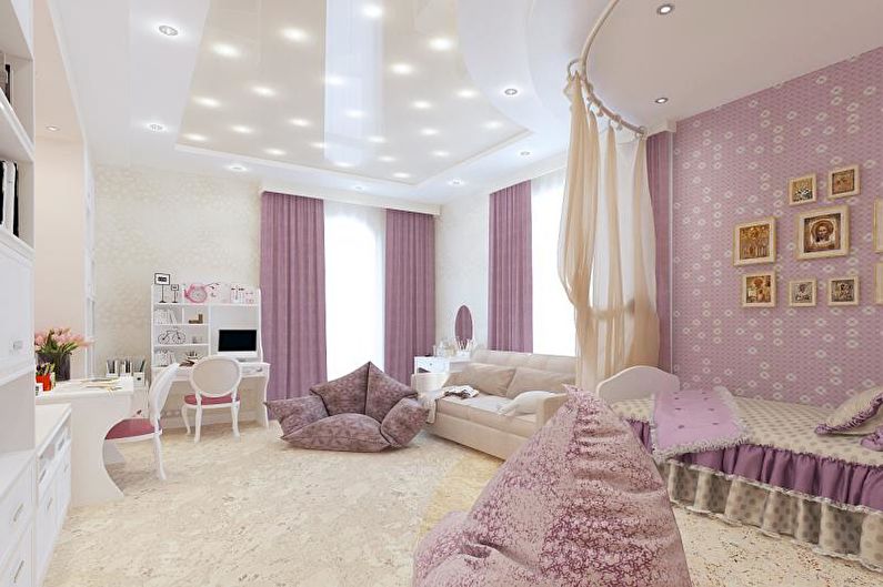 Růžový dětský pokoj - interiérový design fotografie