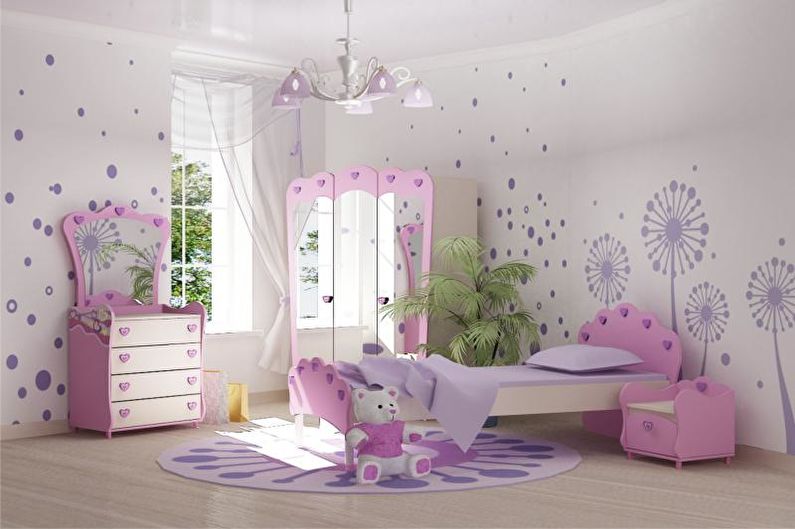 Ružová detská izba - interiérový dizajn foto