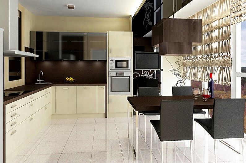 Bucătărie bej într-un stil modern - Design interior