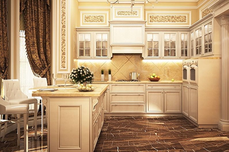 Béžová klasická kuchyně - interiérový design