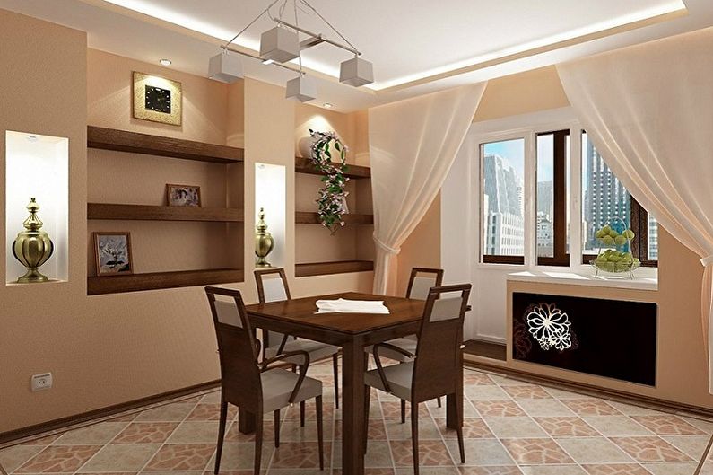Smėlio spalvos virtuvės dizainas - lubų apdaila