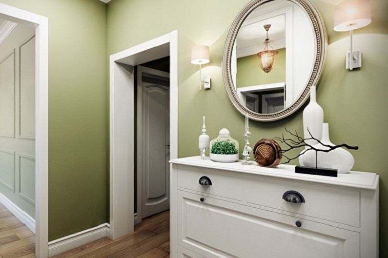 Corredor verde-oliva escandinavo - design de interiores