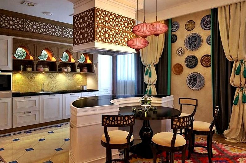 Cozinha bege de estilo oriental - Design de Interiores