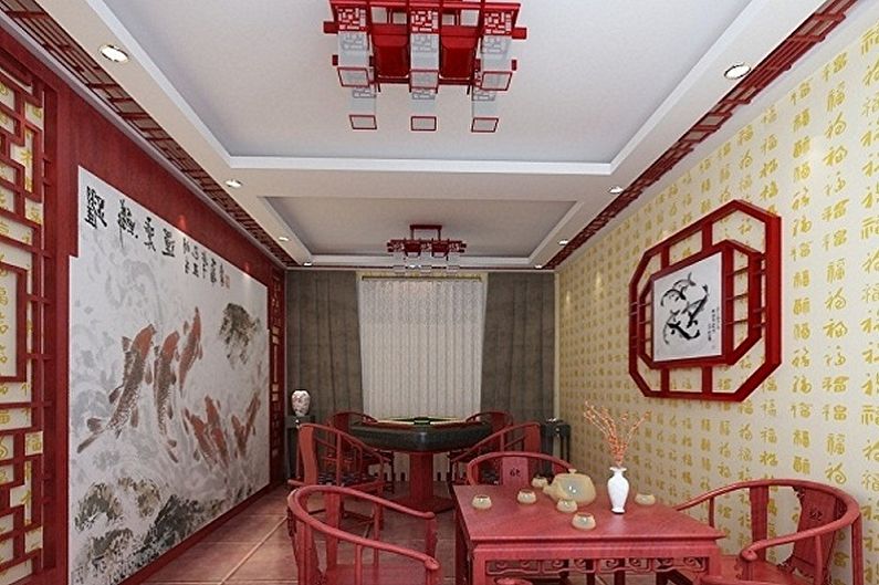 Sarkanā virtuve austrumu stilā - interjera dizains